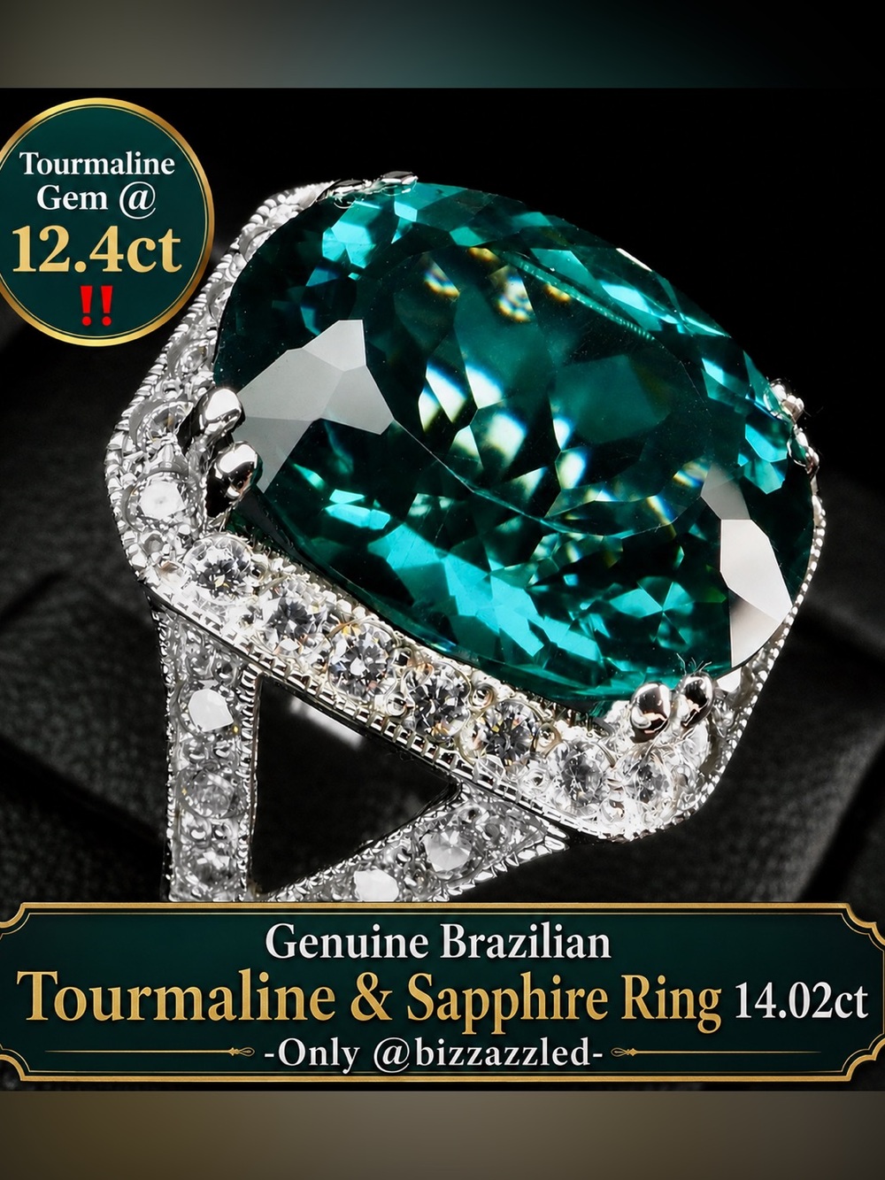 Teal Tourmaline Sapphire Ring 14k over Silver 925 14ct